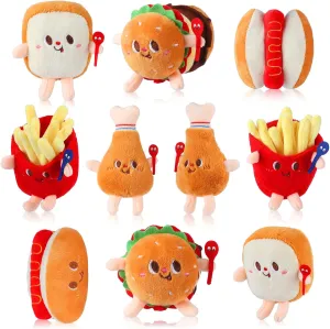 Aoriher 10 Pcs Food Plush Toy Food Stuffed Animals Simulation Hamburger Hot Dog French Fries Chicken Thigh Bread Plush Cute Small Keychain for Party Birthday Gifts Backpack