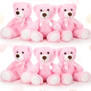 Aoriher 6 Pieces Valentine‘s Day Bear Bulk Stuffed Animal Baby Shower Bear Plush Toys Soft Cute Graduation Gifts Sleeping and Playing Decorations(Pink)