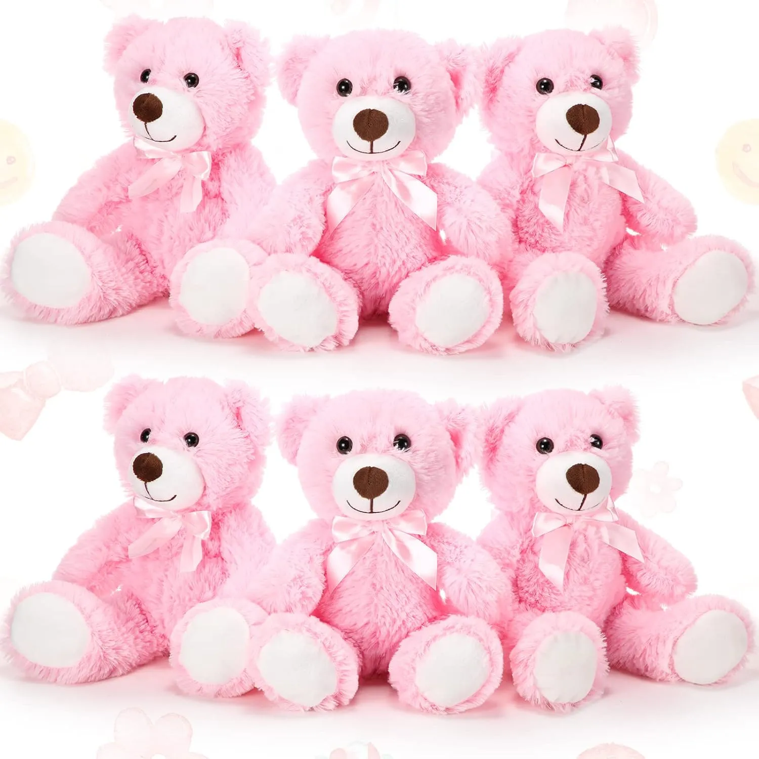 Aoriher 6 Pieces Valentine‘s Day Bear Bulk Stuffed Animal Baby Shower Bear Plush Toys Soft Cute Graduation Gifts Sleeping and Playing Decorations(Pink)