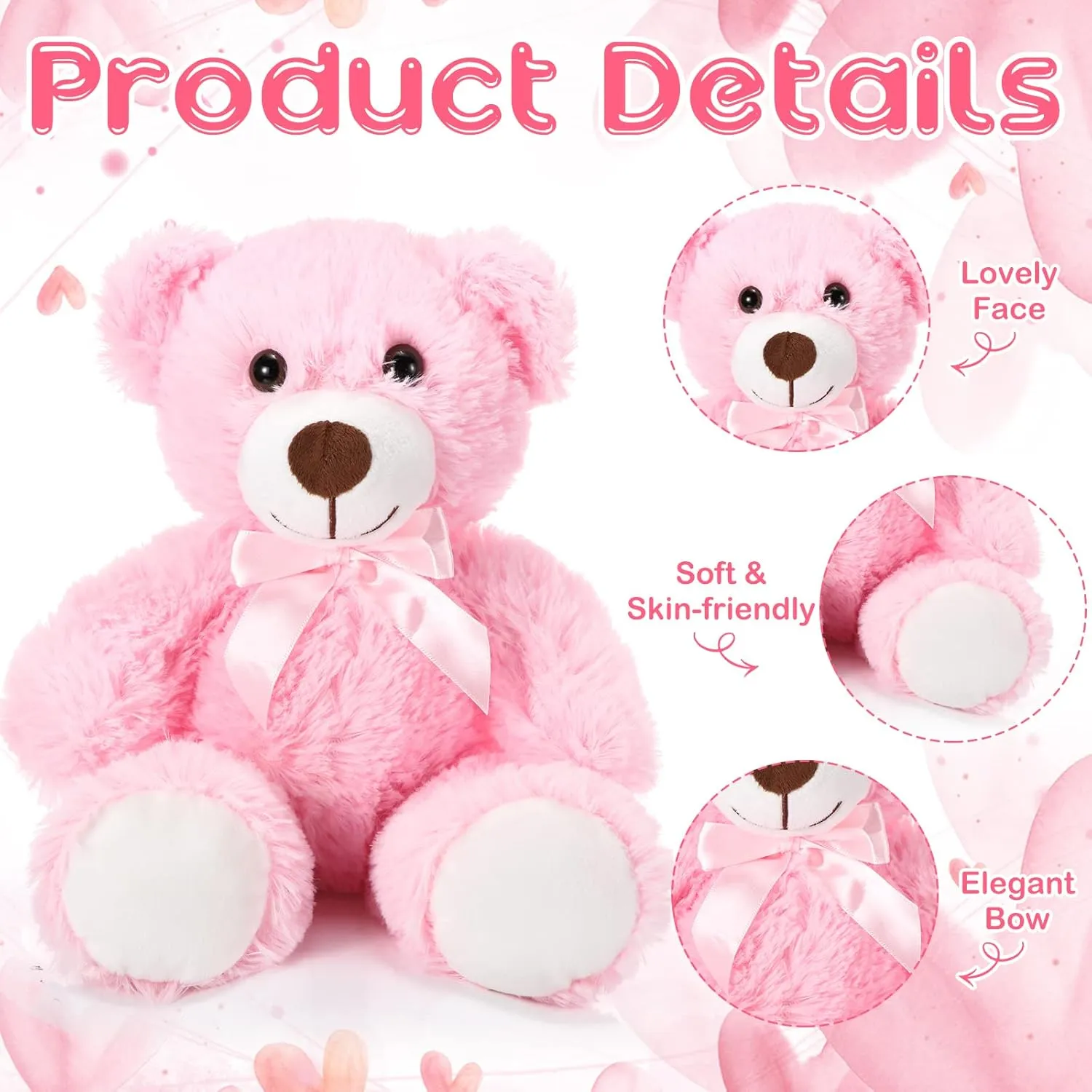 Aoriher 6 Pieces Valentine‘s Day Bear Bulk Stuffed Animal Baby Shower Bear Plush Toys Soft Cute Graduation Gifts Sleeping and Playing Decorations(Pink)