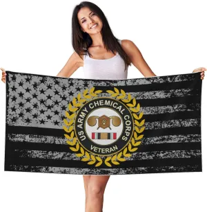 Army Veteran Chemical Corps Beach Towel 27.5x55 Inches - Ultra Soft Quick Dry Sand Towel, Lightweight Large Bath Towel for Pool, Summer, Travel (Vintage American Flag)