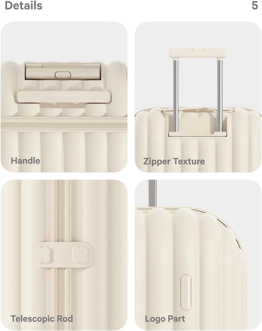 artrips Carry On Luggage with 8 Spinner Wheels,18'' Spinner Luggage,PC Lightweight Hardside Luggage,Travel Suitcase with Bread Design,TSA Lock,White,Carry On 18-Inch,40L