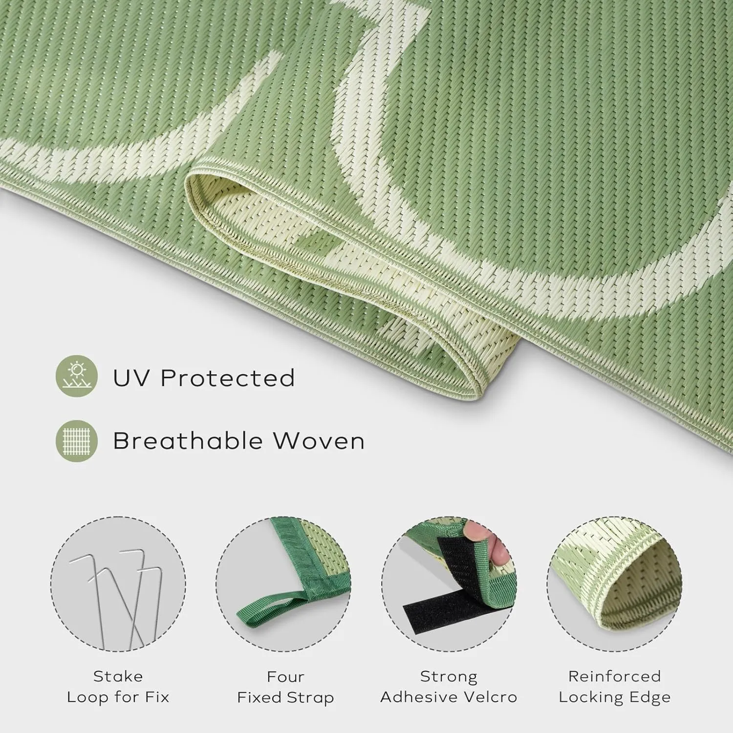 Ashler Outdoor Plastic Straw Rug Waterproof for Patio, Clearance Reversible Camping Mats, 8x10 Large Outdoor Area Rugs with Carrying Bag, for RV, Picnic, Backyard, Indoor, Grey Blue
