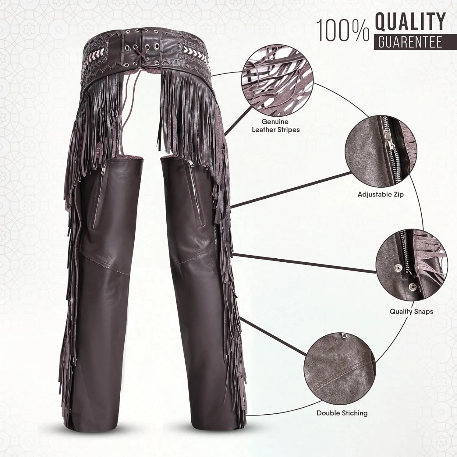 Assless Leather Chaps for Men and Women – Premium Full Grain Cowhide Western Cowboy Motorcycle Chaps – Handmade