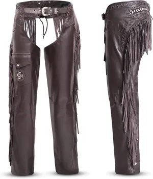 Assless Leather Chaps for Men and Women – Premium Full Grain Cowhide Western Cowboy Motorcycle Chaps – Handmade