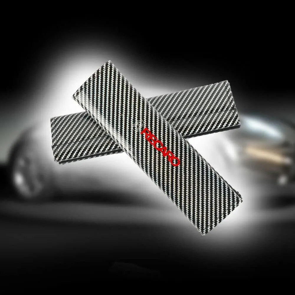Auto Car Accessory 2Pcs RECARO Silver Carbon Fiber Look Car Seat Belt Covers Shoulder Pads Cushion Style_8888