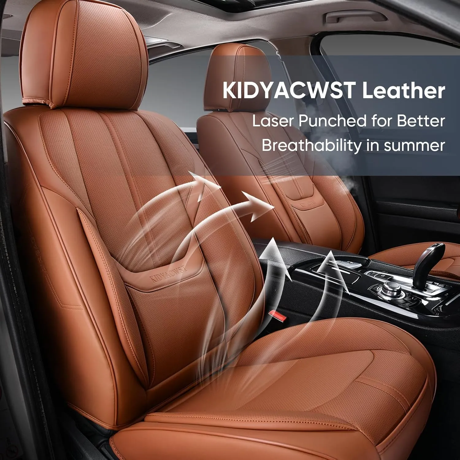 Auto Car Seat Covers Accessories Full Set Leather Cushion Protector Breathable Waterproof Seat Cover for Cars Universal Fit (Brown, FullSet Without Headrest)