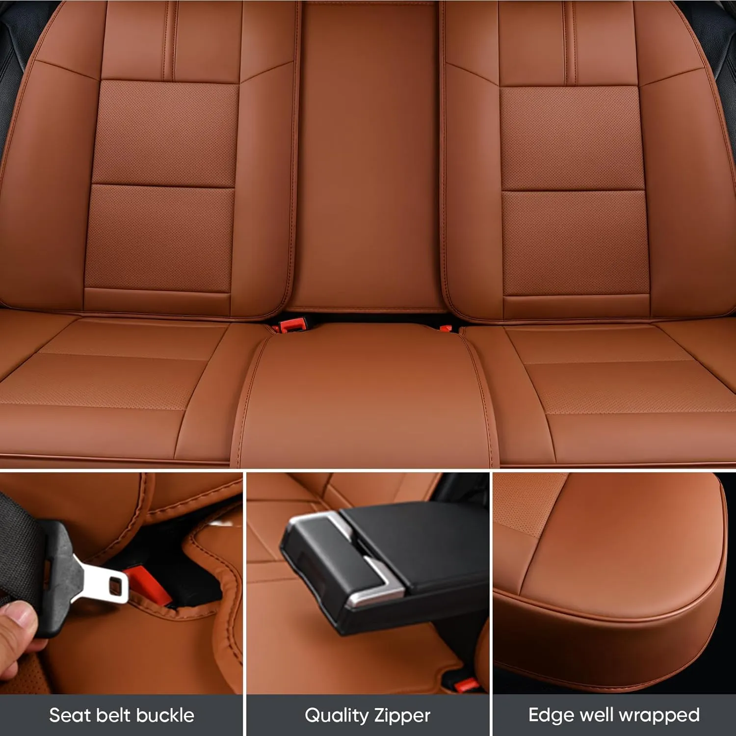 Auto Car Seat Covers Accessories Full Set Leather Cushion Protector Breathable Waterproof Seat Cover for Cars Universal Fit (Brown, FullSet Without Headrest)