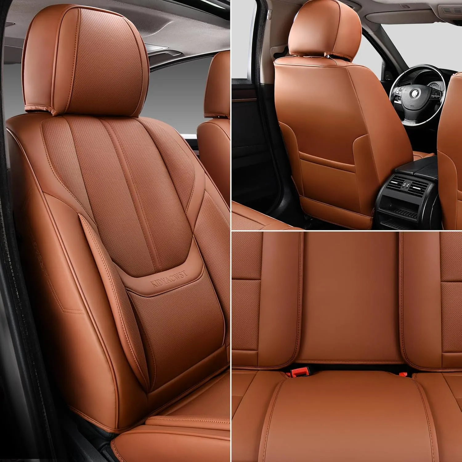 Auto Car Seat Covers Accessories Full Set Leather Cushion Protector Breathable Waterproof Seat Cover for Cars Universal Fit (Brown, FullSet Without Headrest)