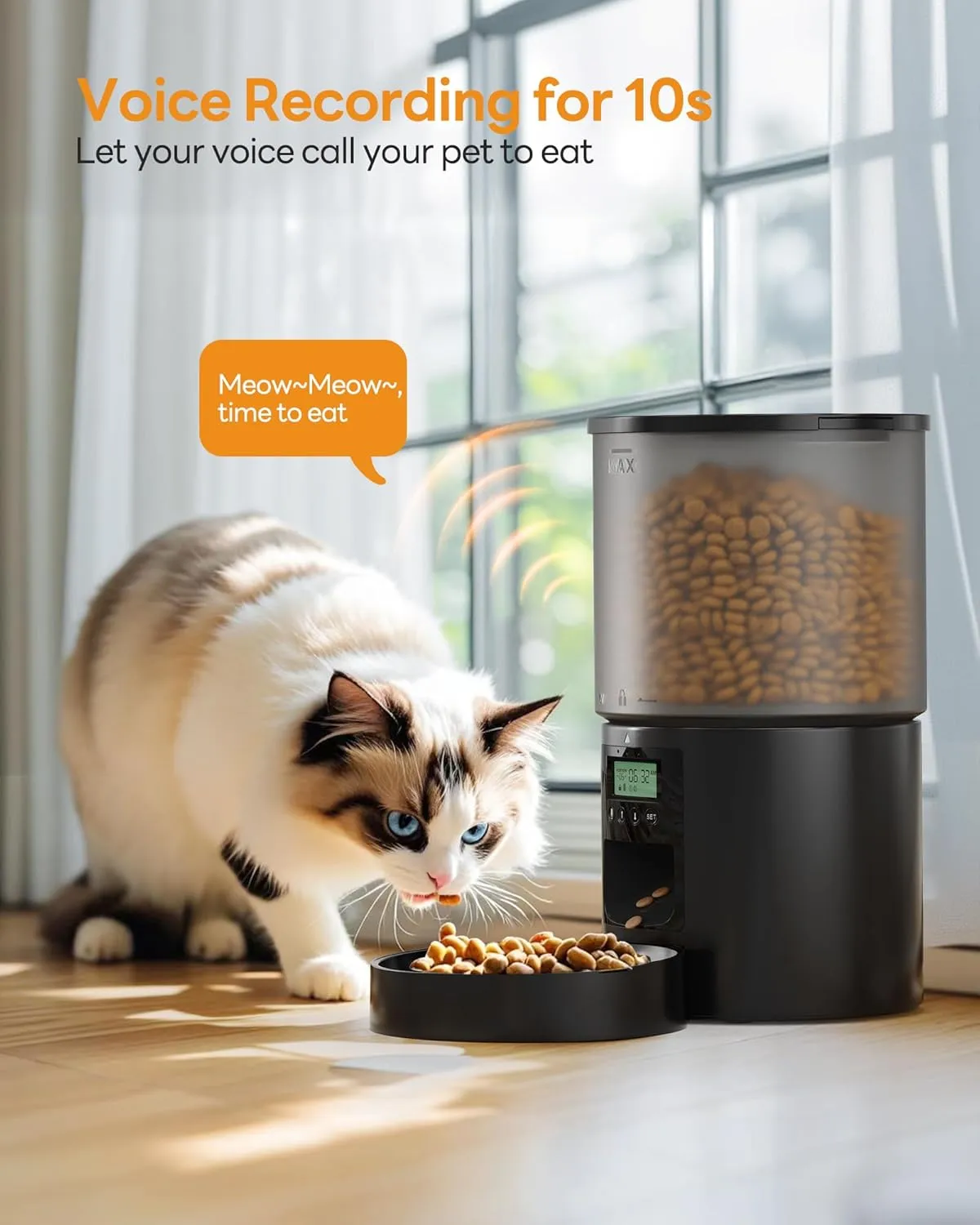 Automatic Cat & Dog Feeder - Auto Food Dispenser with 1-6 Meals, Customized Feeding Schedule - 6L Capacity