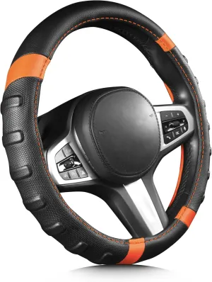 AUTOYOUTH Steering Wheel Cover Universal Fit for Car, Truck, SUV, Van, Orange Steering Wheel Covers for Men Anti-Slip Microfiber Leather Sporty Car Steering Wheel Cover 14 1/2 to 15 inch Black