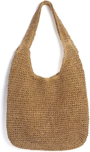 Ayliss Women Straw Woven Summer Beach Bag Tote Shoulder Handmade Weaving Handbag