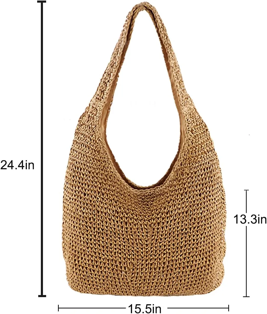 Ayliss Women Straw Woven Summer Beach Bag Tote Shoulder Handmade Weaving Handbag