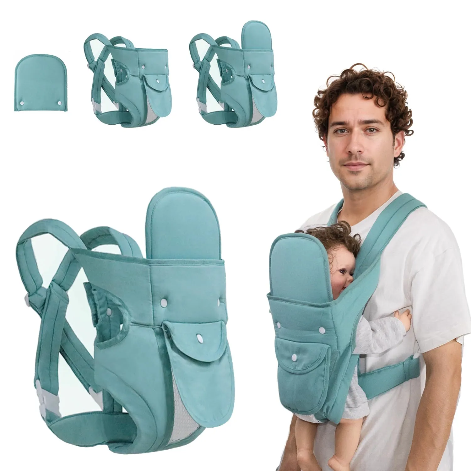 Baby Carrier Newborn to Toddler, 4-in-1 Infant Carrier Ergonomic Adjustable Holder Portable Convertible Front and Back Backpack Carry for Infants Toddlers Babies 7-45 Pounds (Baby Green)