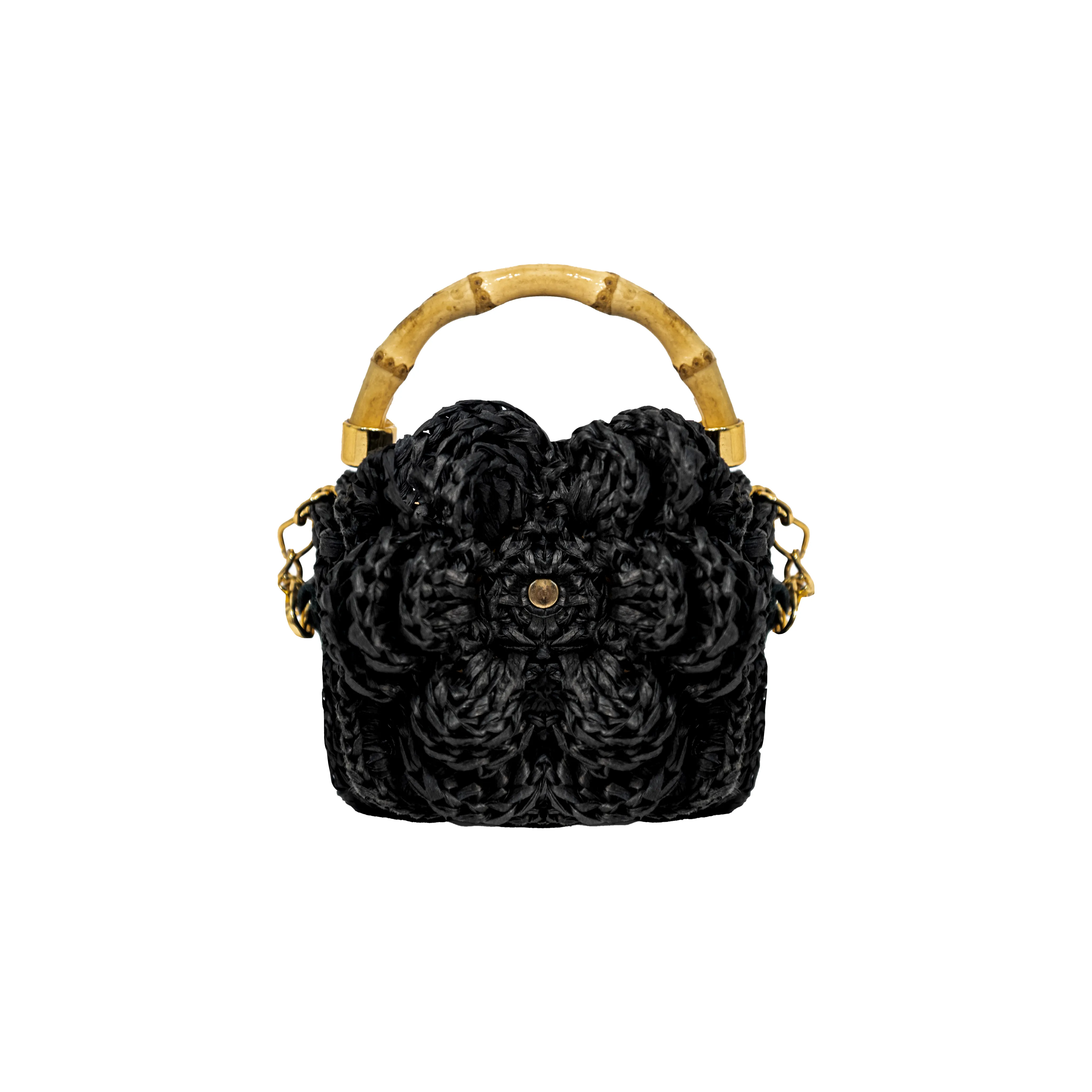 Baby Crochet Flower Bag w/ Beading- Nat/Black