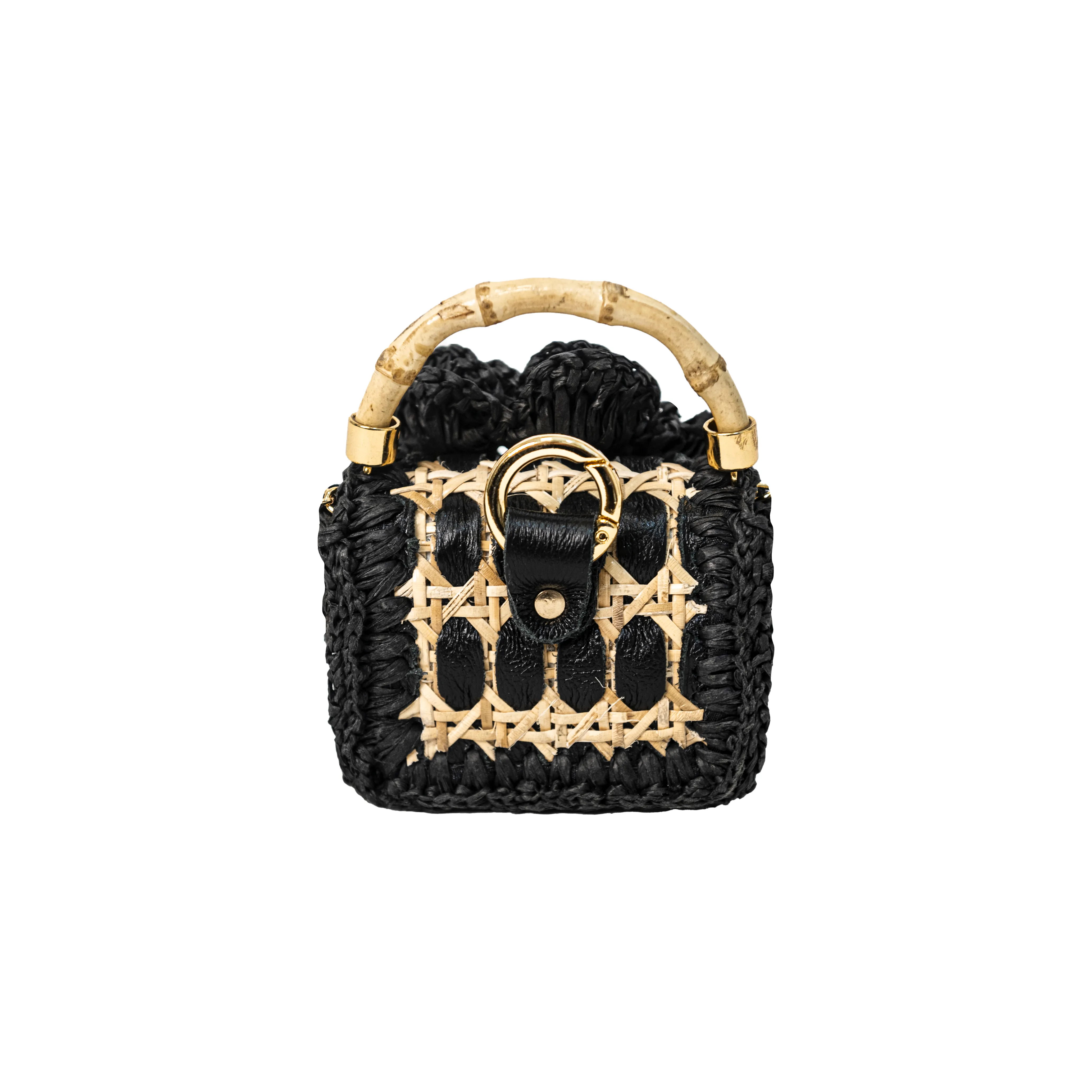 Baby Crochet Flower Bag w/ Beading- Nat/Black