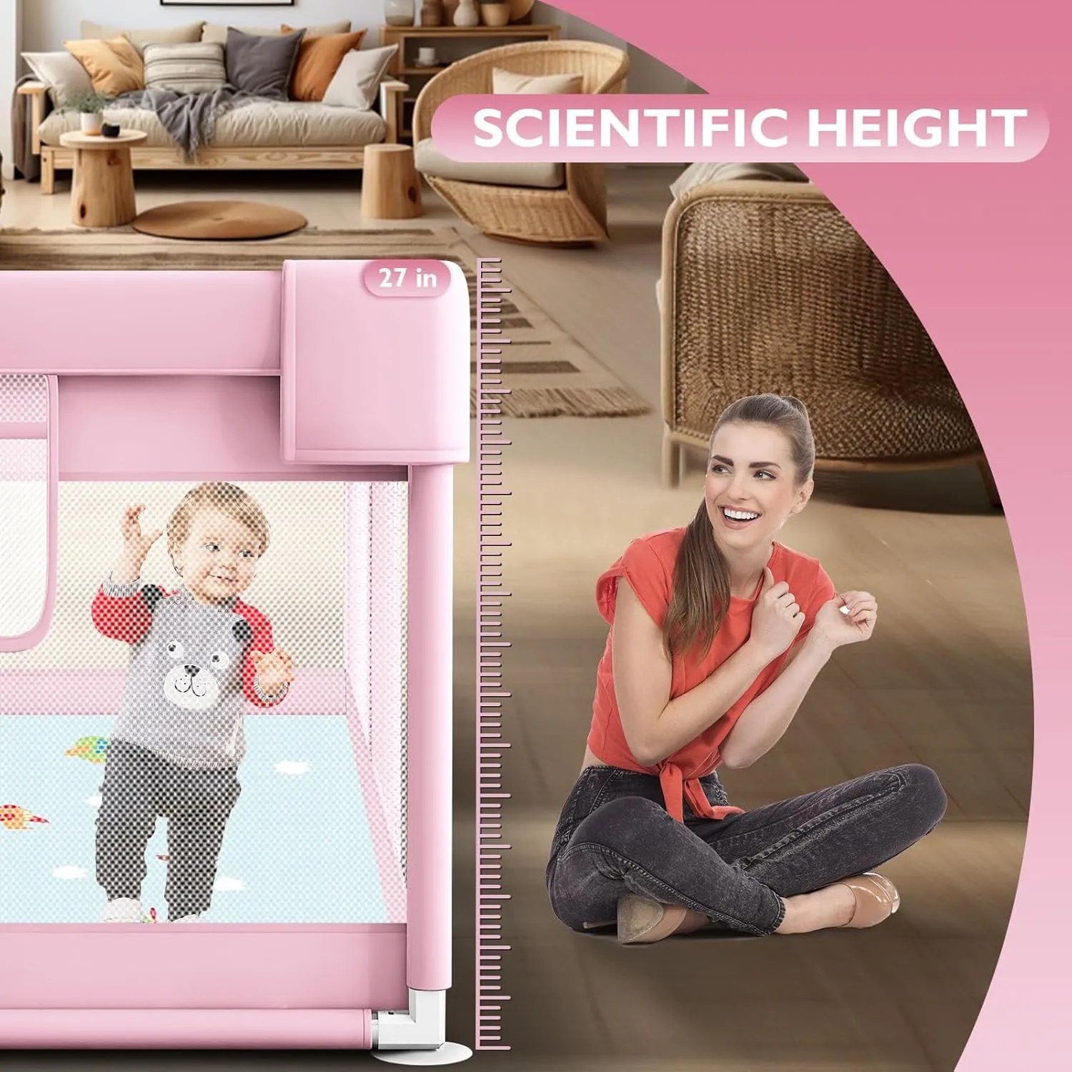 Baby Playpen for Babies and Toddlers Baby Fence Play Yards for Indoor & Outdoor with Breathable Mesh Anti-Fall (Pink
