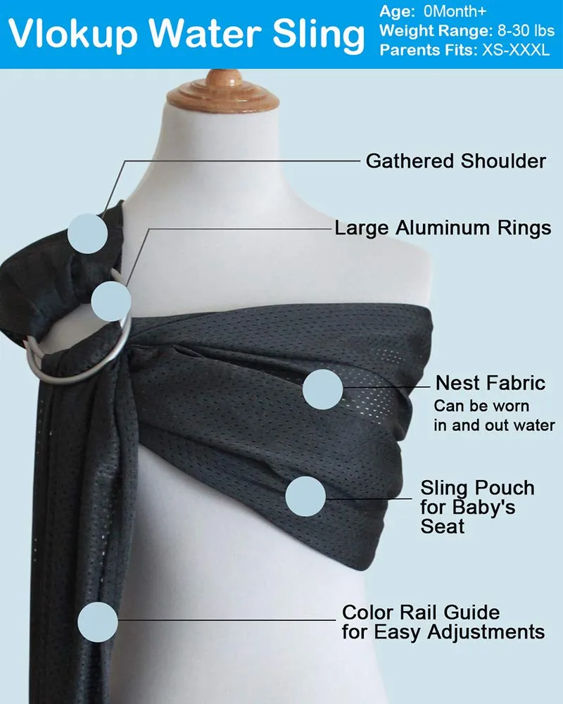 Baby Water Ring Sling Carrier | Lightweight Breathable Mesh Baby Wrap for Infant, Newborn, Kids and Toddlers | Perfect for Summer, Swimming, Pool, Beach | Great for Dad Too Lakeblue