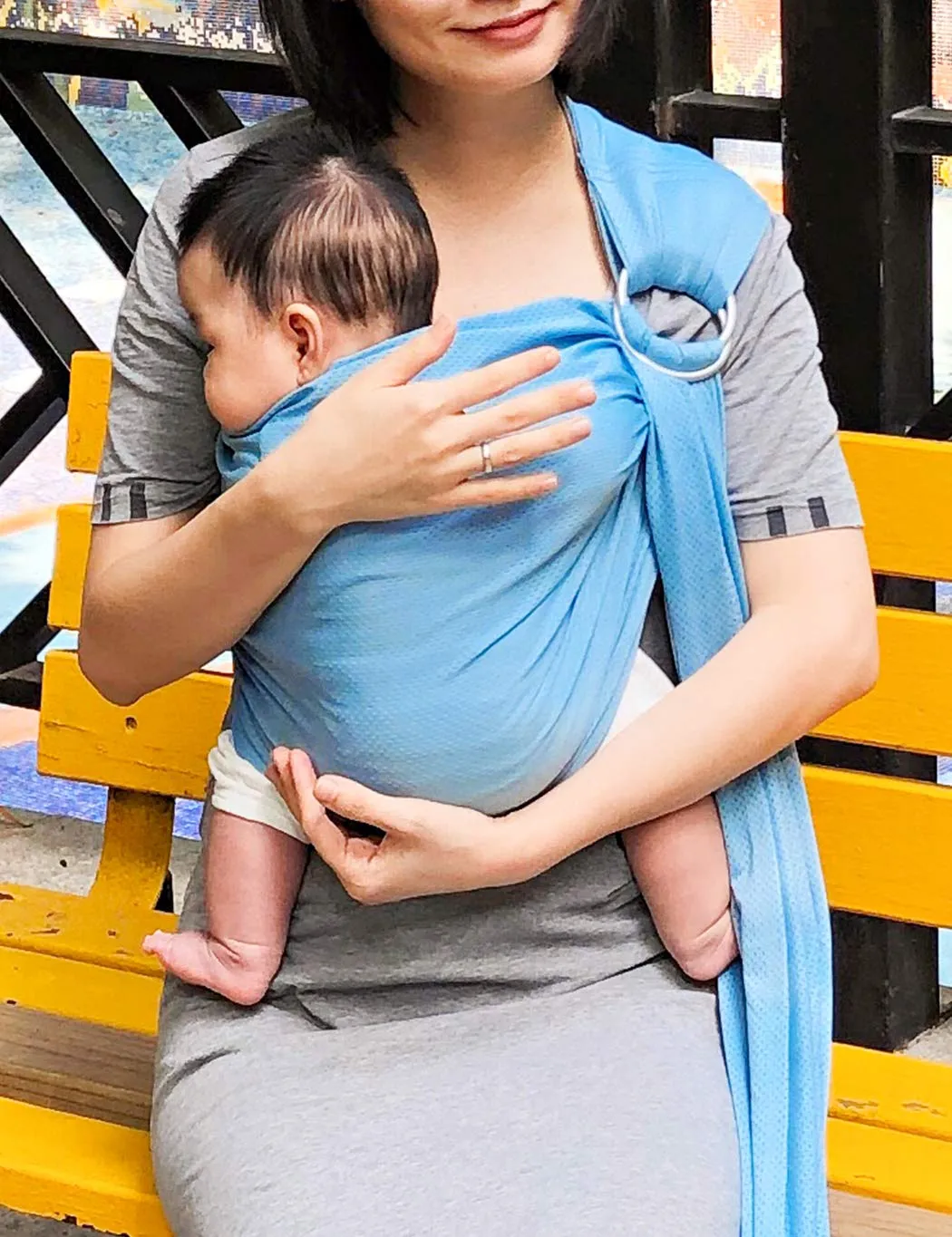 Baby Water Ring Sling Carrier | Lightweight Breathable Mesh Baby Wrap for Infant, Newborn, Kids and Toddlers | Perfect for Summer, Swimming, Pool, Beach | Great for Dad Too Lakeblue