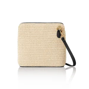 Back Soon - Woven Raffia & Leather Zip Round Bag | Black