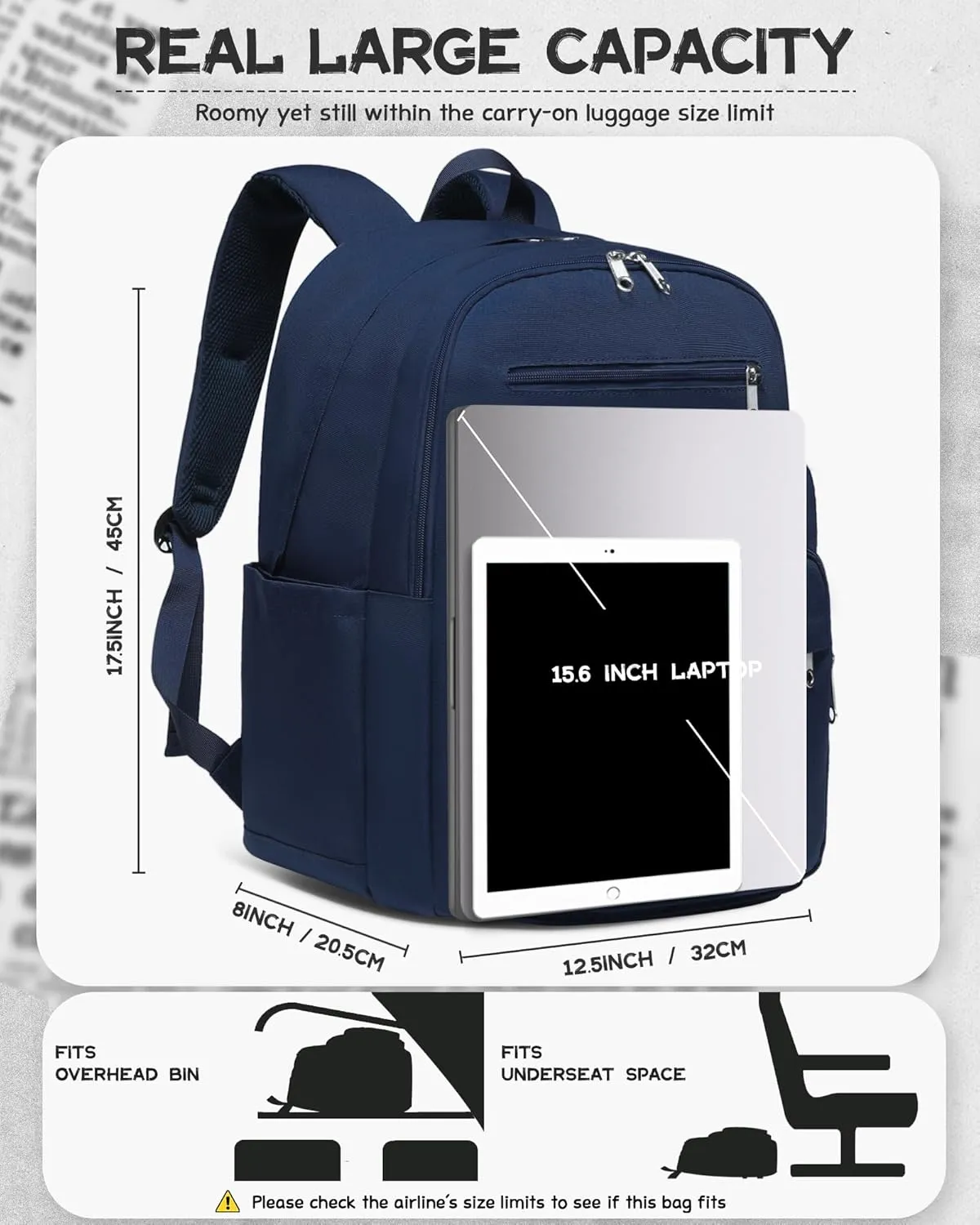 Backpack for Middle High School Teen Boys Girls Large College Bookbag with Laptop Compartment Back to School Book Bags Mochilas Escolares para Niños Niñas Adolescentes (Dark Blue, Solid)