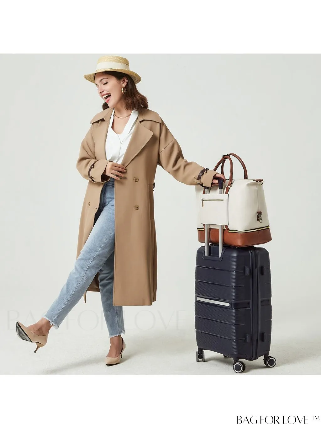 BagForLove - BOSTANTEN Leather Travel Duffle Bag for Women - Stylish Overnight Weekender with Shoe Compartment