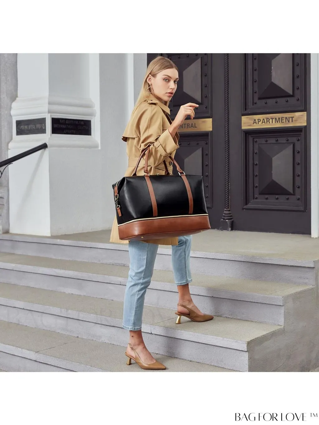 BagForLove - BOSTANTEN Leather Travel Duffle Bag for Women - Stylish Overnight Weekender with Shoe Compartment