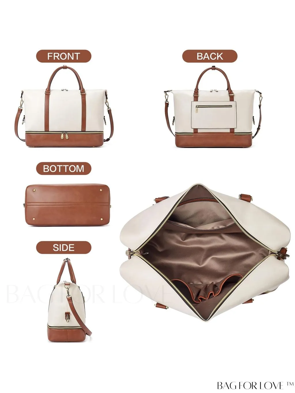 BagForLove - BOSTANTEN Leather Travel Duffle Bag for Women - Stylish Overnight Weekender with Shoe Compartment