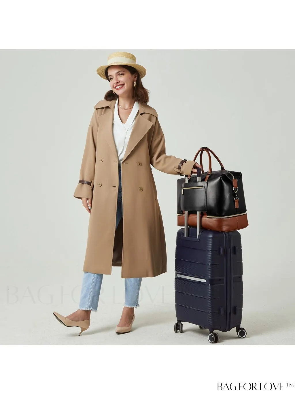 BagForLove - BOSTANTEN Leather Travel Duffle Bag for Women - Stylish Overnight Weekender with Shoe Compartment