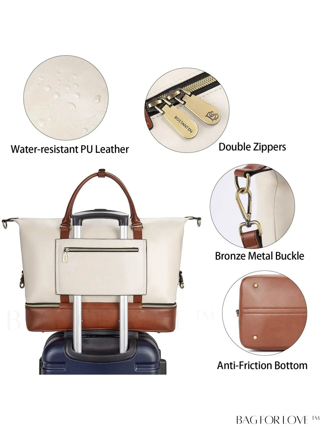 BagForLove - BOSTANTEN Leather Travel Duffle Bag for Women - Stylish Overnight Weekender with Shoe Compartment