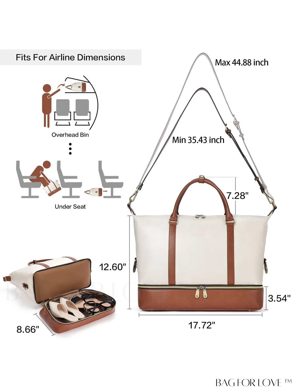 BagForLove - BOSTANTEN Leather Travel Duffle Bag for Women - Stylish Overnight Weekender with Shoe Compartment