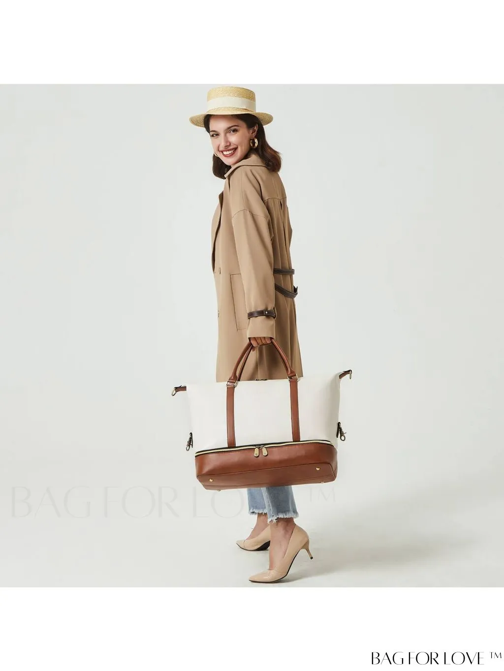 BagForLove - BOSTANTEN Leather Travel Duffle Bag for Women - Stylish Overnight Weekender with Shoe Compartment