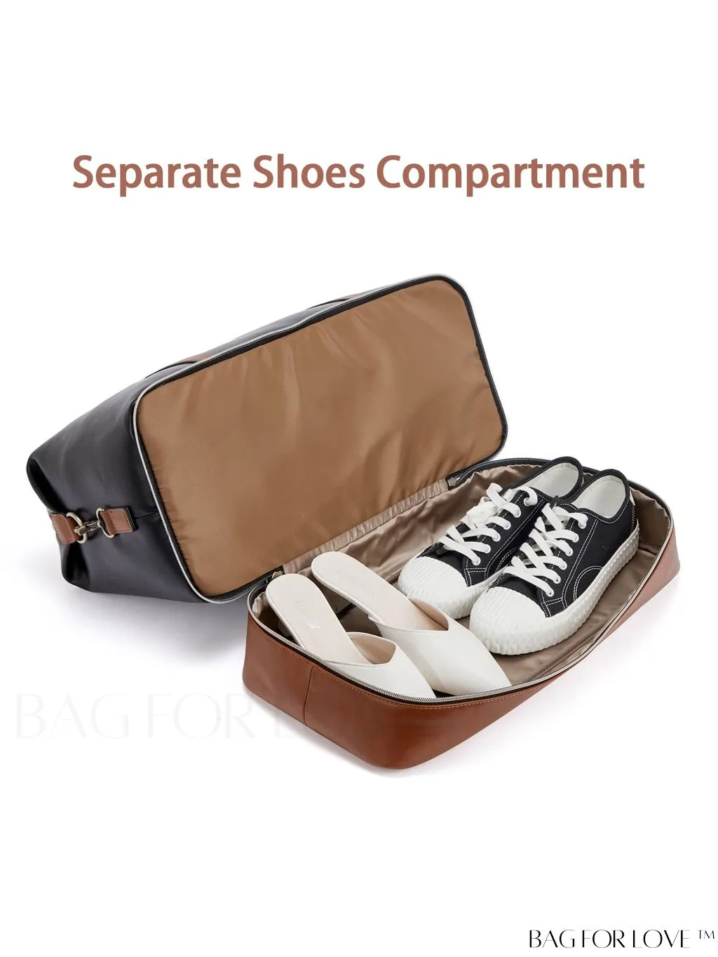 BagForLove - BOSTANTEN Leather Travel Duffle Bag for Women - Stylish Overnight Weekender with Shoe Compartment