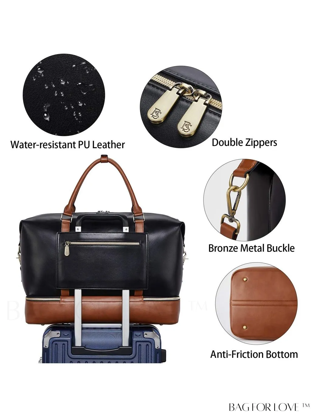 BagForLove - BOSTANTEN Leather Travel Duffle Bag for Women - Stylish Overnight Weekender with Shoe Compartment
