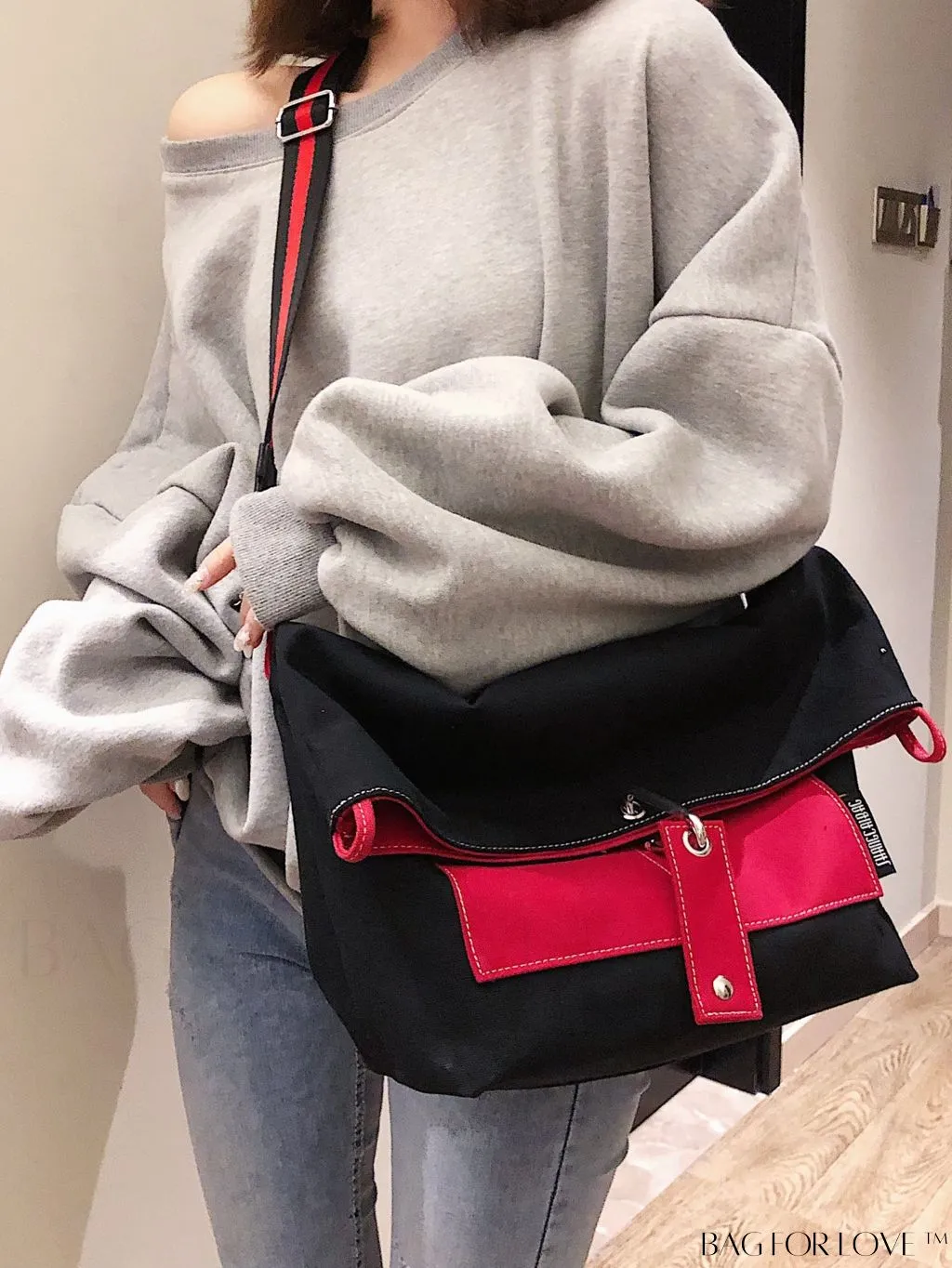 BagForLove - Canvas Crossbody Bag: Color Block Design with Large Capacity, Perfect for Any Outfit