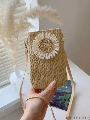 BagForLove - Floral-Decorated Mini Vacation Woven Crossbody Bag for Effortless Style