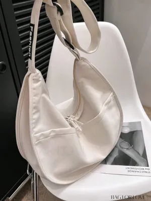 BagForLove - White Oversized Minimalist Hobo Bag for Students in College, University, and High School, Ideal for Outdoors and Travel