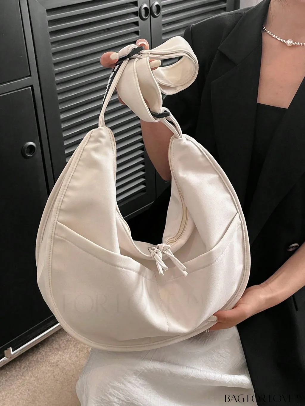 BagForLove - White Oversized Minimalist Hobo Bag for Students in College, University, and High School, Ideal for Outdoors and Travel