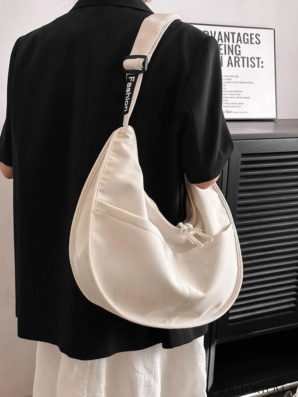 BagForLove - White Oversized Minimalist Hobo Bag for Students in College, University, and High School, Ideal for Outdoors and Travel