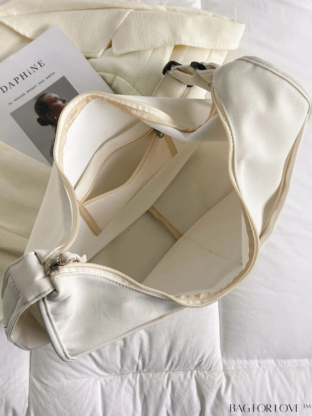 BagForLove - White Oversized Minimalist Hobo Bag for Students in College, University, and High School, Ideal for Outdoors and Travel