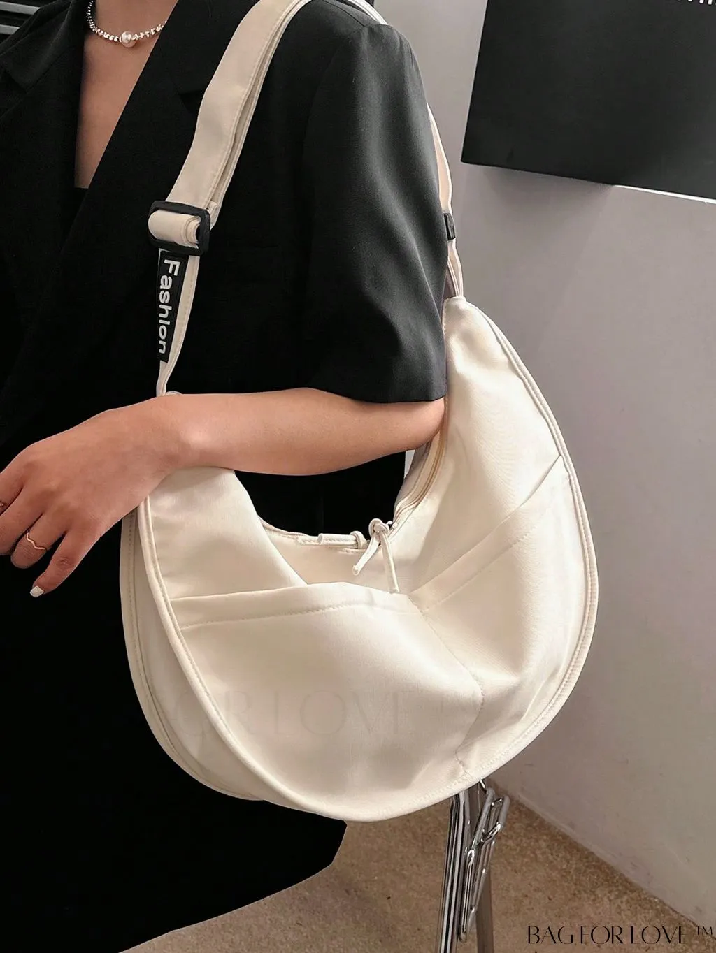 BagForLove - White Oversized Minimalist Hobo Bag for Students in College, University, and High School, Ideal for Outdoors and Travel