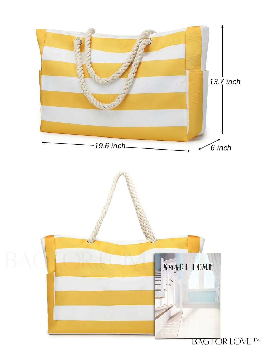 BagForLove - Womens Waterproof Beach Tote: Spacious, Sand-Proof Bag with Zipper - Ideal for Pool and Swim
