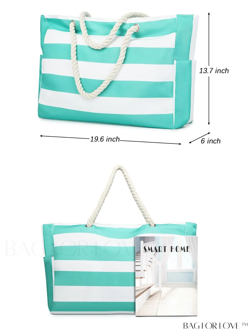 BagForLove - Womens Waterproof Beach Tote: Spacious, Sand-Proof Bag with Zipper - Ideal for Pool and Swim
