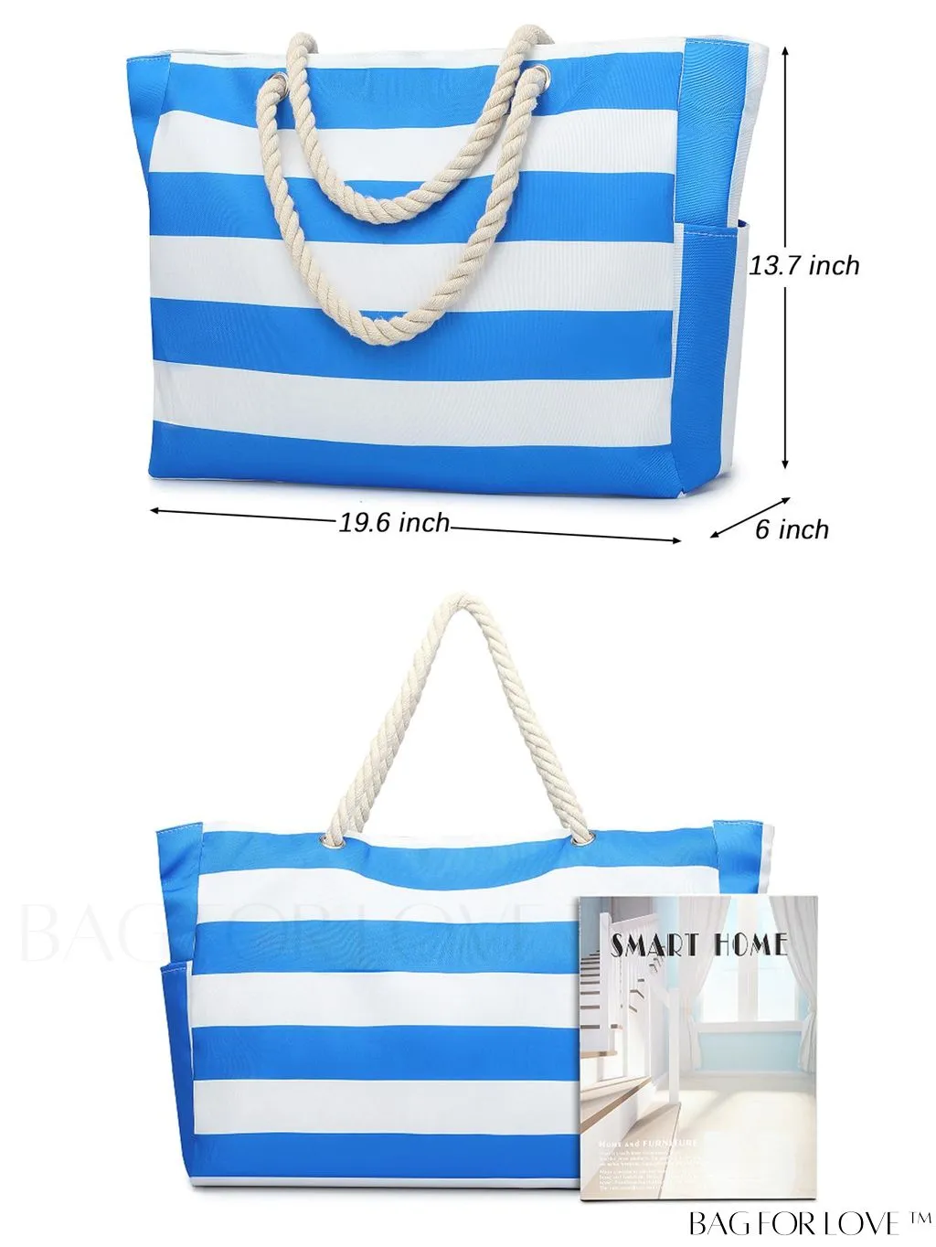 BagForLove - Womens Waterproof Beach Tote: Spacious, Sand-Proof Bag with Zipper - Ideal for Pool and Swim