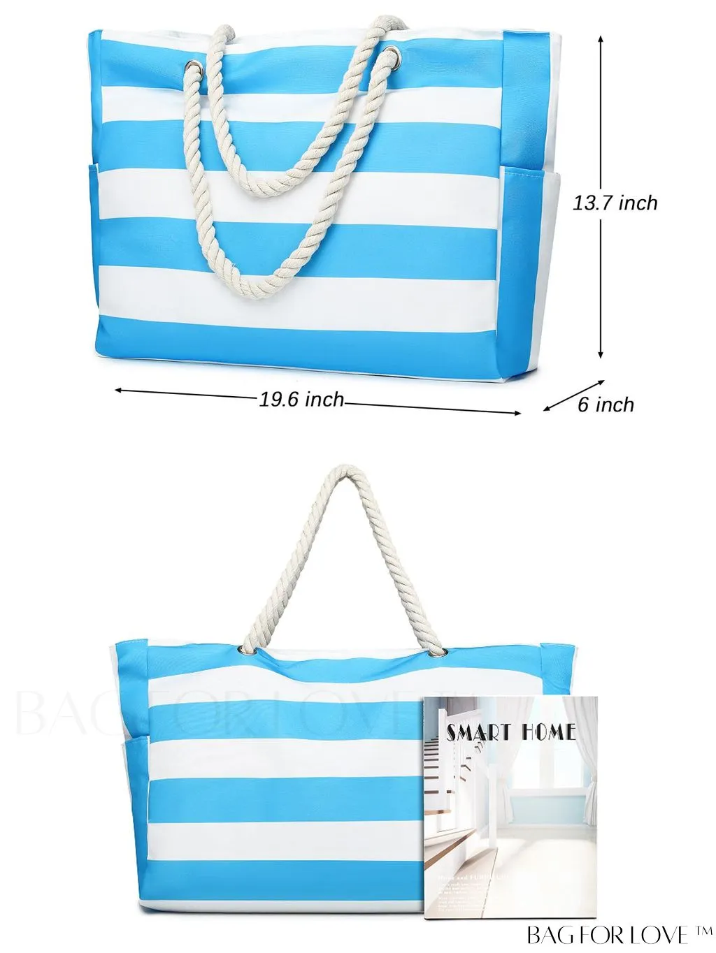 BagForLove - Womens Waterproof Beach Tote: Spacious, Sand-Proof Bag with Zipper - Ideal for Pool and Swim