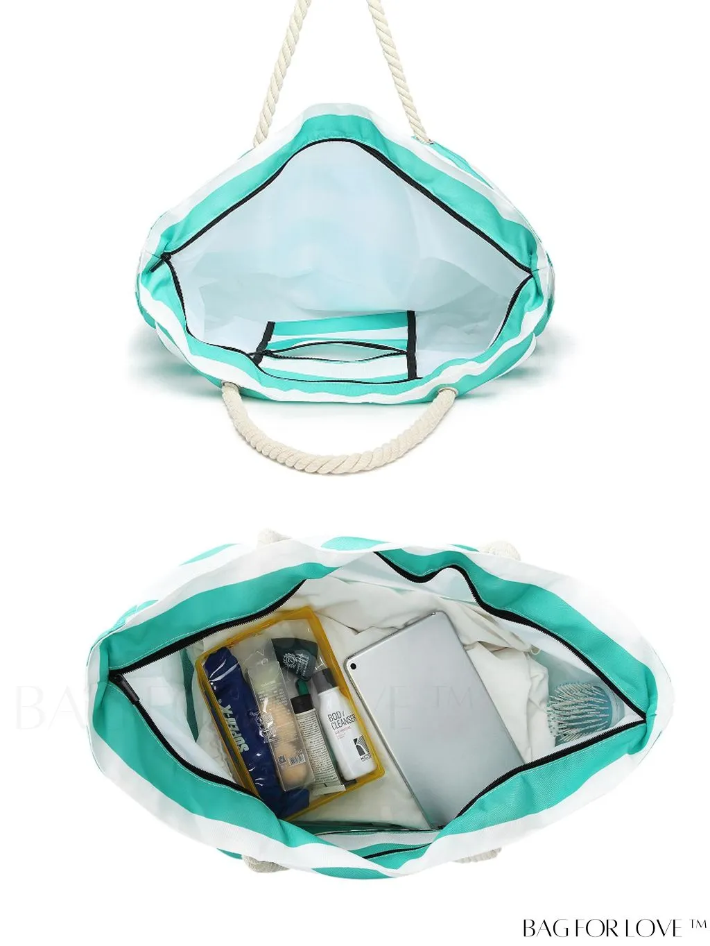 BagForLove - Womens Waterproof Beach Tote: Spacious, Sand-Proof Bag with Zipper - Ideal for Pool and Swim