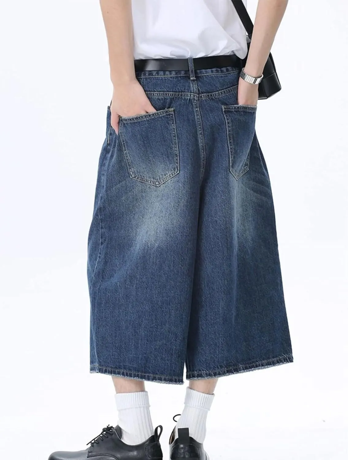 Baggy Jorts Y2k Men Hip Hop Jeans Shorts Gothic Denim Shorts Long Jorts Grunge Skater Shorts Streetwear