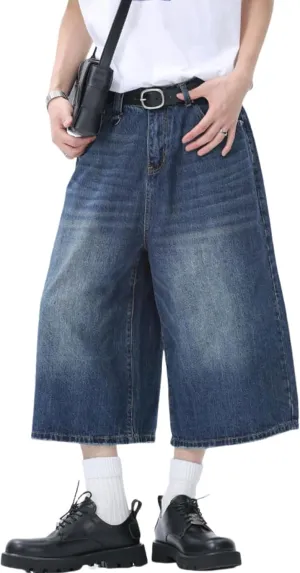 Baggy Jorts Y2k Men Hip Hop Jeans Shorts Gothic Denim Shorts Long Jorts Grunge Skater Shorts Streetwear