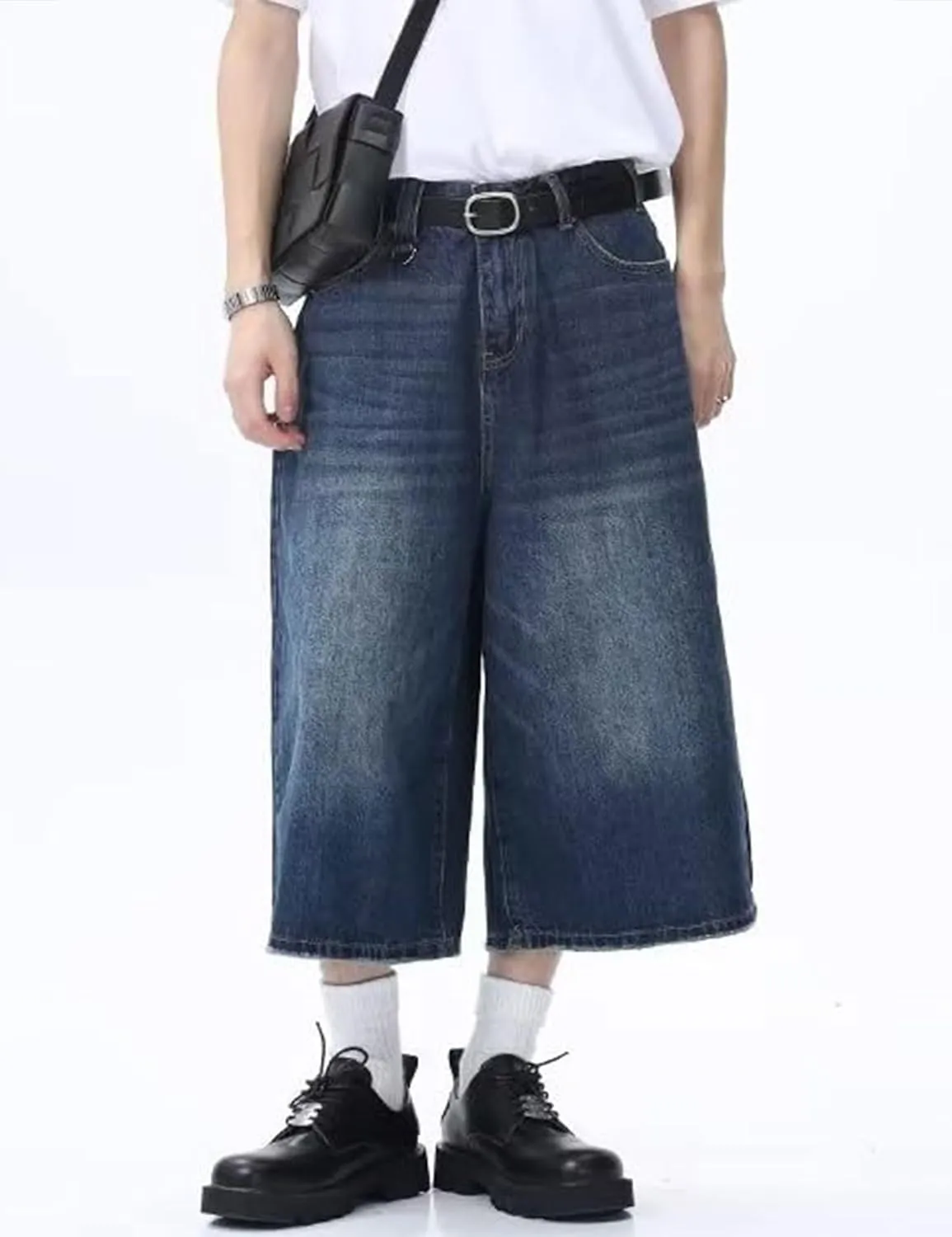 Baggy Jorts Y2k Men Hip Hop Jeans Shorts Gothic Denim Shorts Long Jorts Grunge Skater Shorts Streetwear