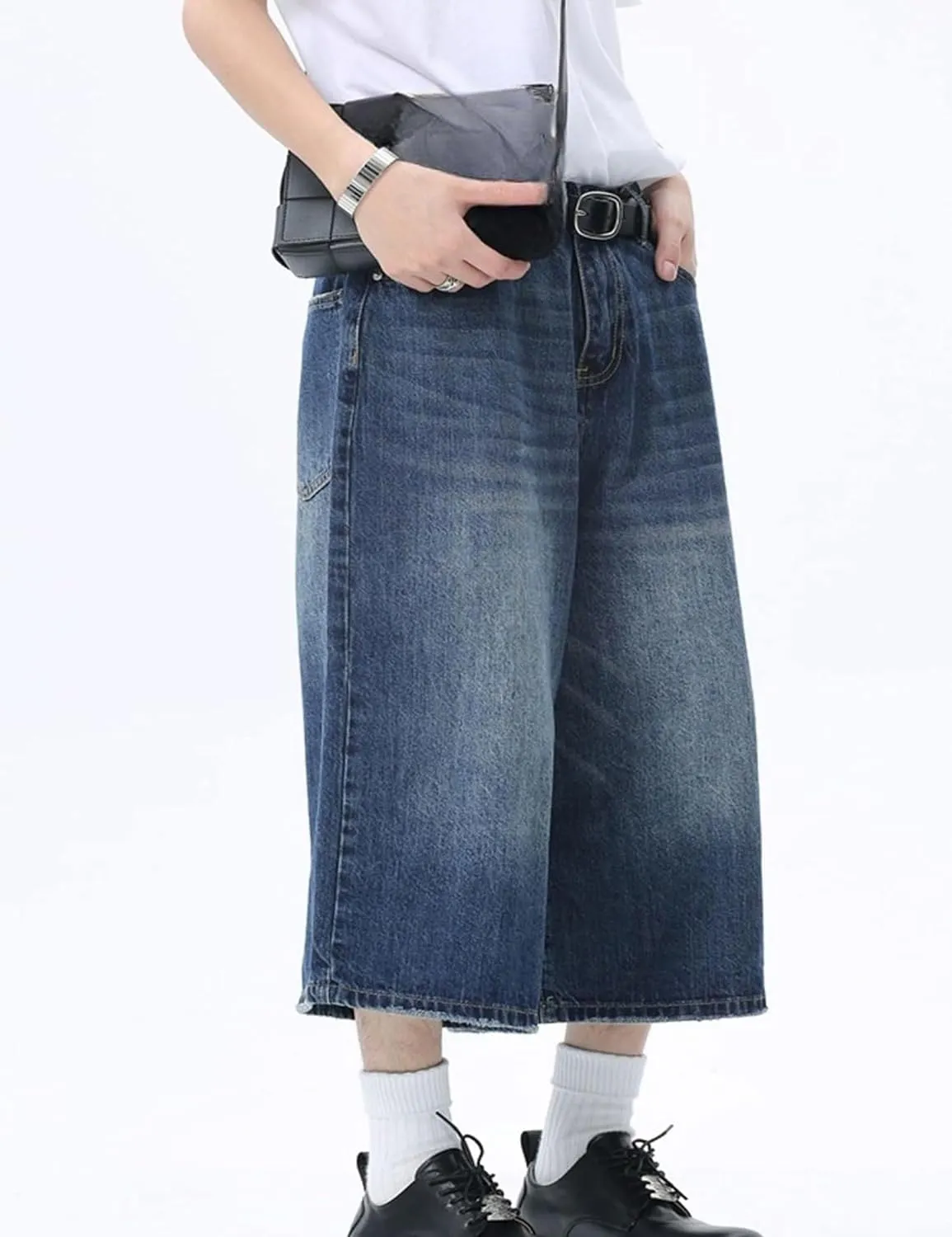 Baggy Jorts Y2k Men Hip Hop Jeans Shorts Gothic Denim Shorts Long Jorts Grunge Skater Shorts Streetwear